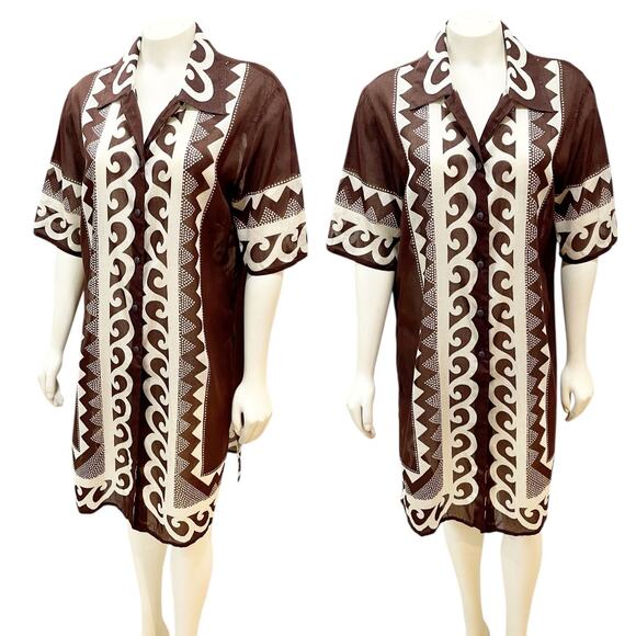 Gottex Brown White Cotton Button Down Swim Coverup Medium - Picture 2 of 9
